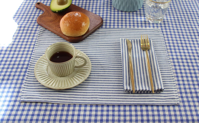 INFEI Plain Striped Cotton Linen Blended Dinner Cloth Napkins - Set of 12 (40 x 30 cm) - for Events & Home Use (Blue) - Image 5